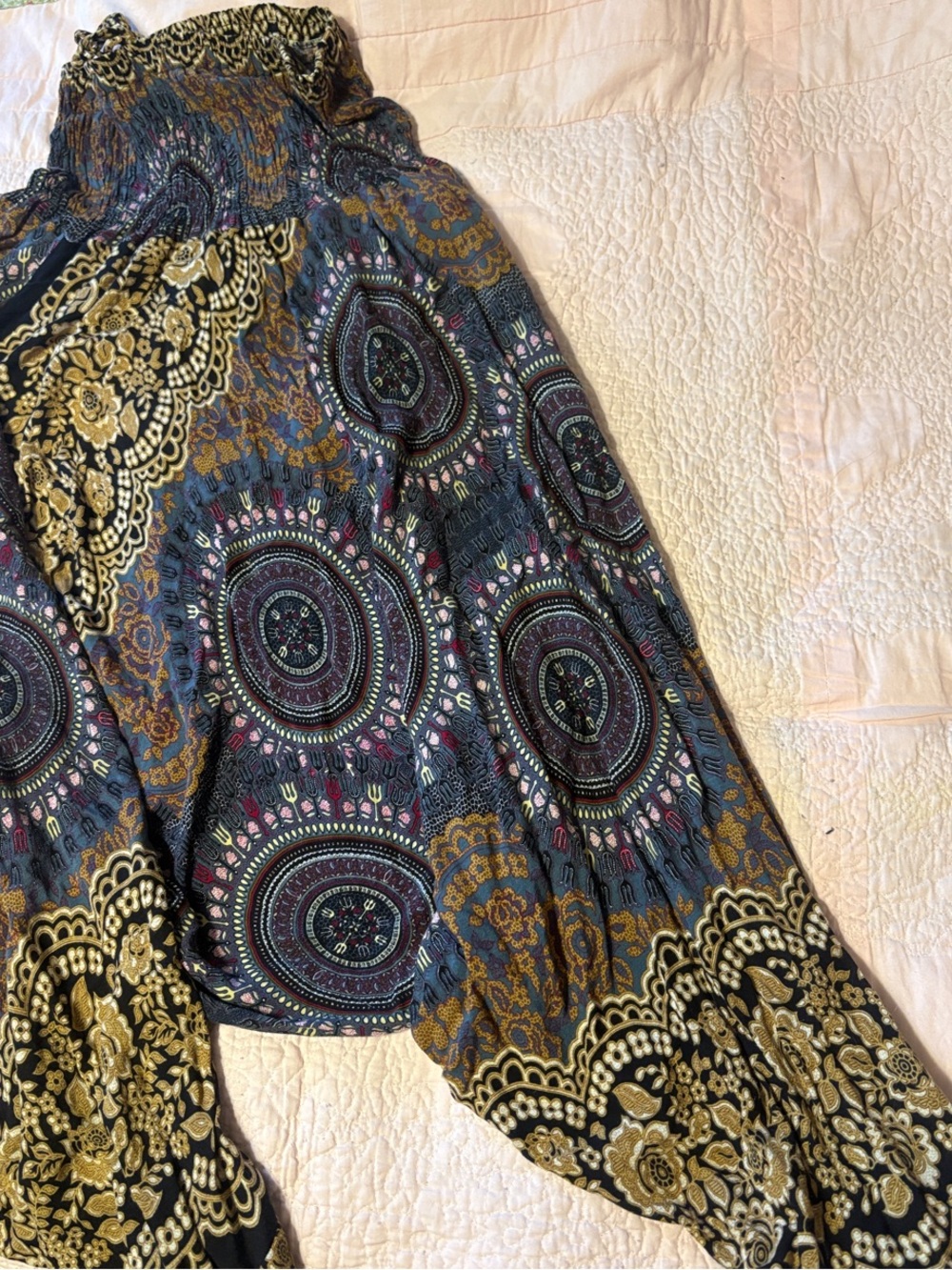 Boho Printed Wide-Leg Jumpsuit in Navy and Gold